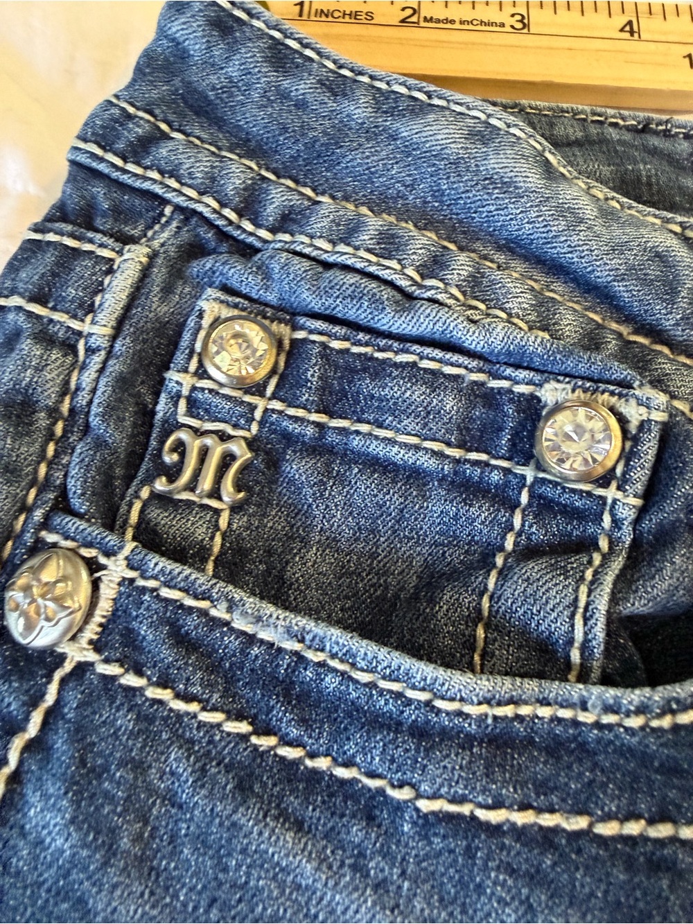 Miss Me Y2K Bling Rhinestone Bootcut Jeans 29 Low Rise  Western Glam McBling - Picture 12 of 15